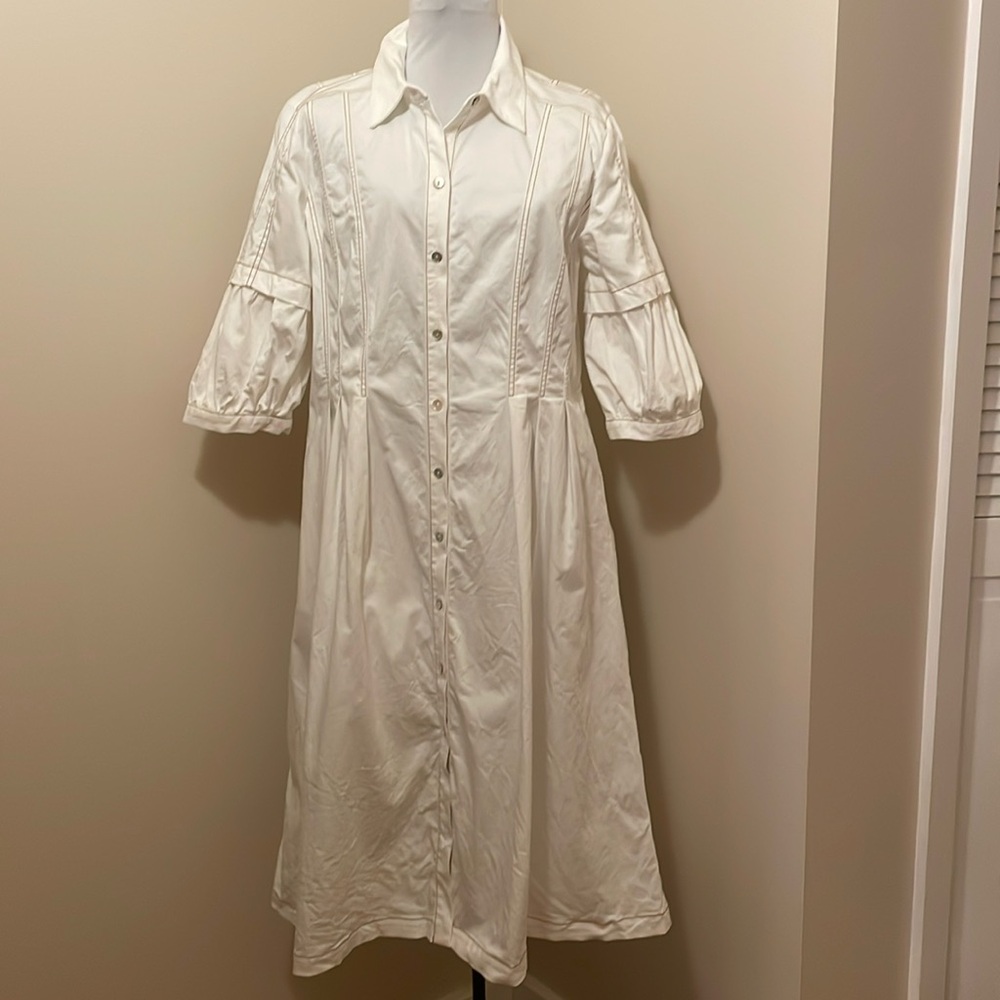 Caceres White Shirt Dresss-Pockets & Abalone she’ll buttons